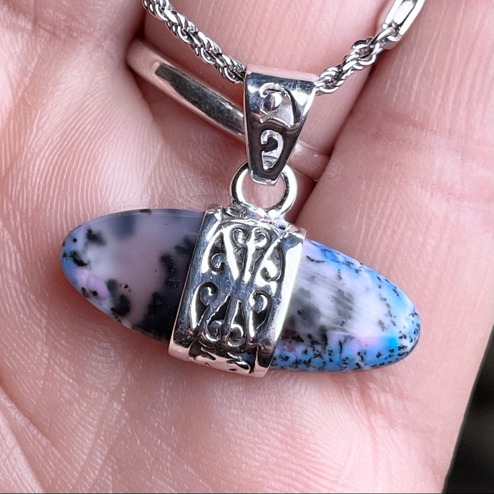 Marine Blue Dendritic Opal 925 Sterling Silver